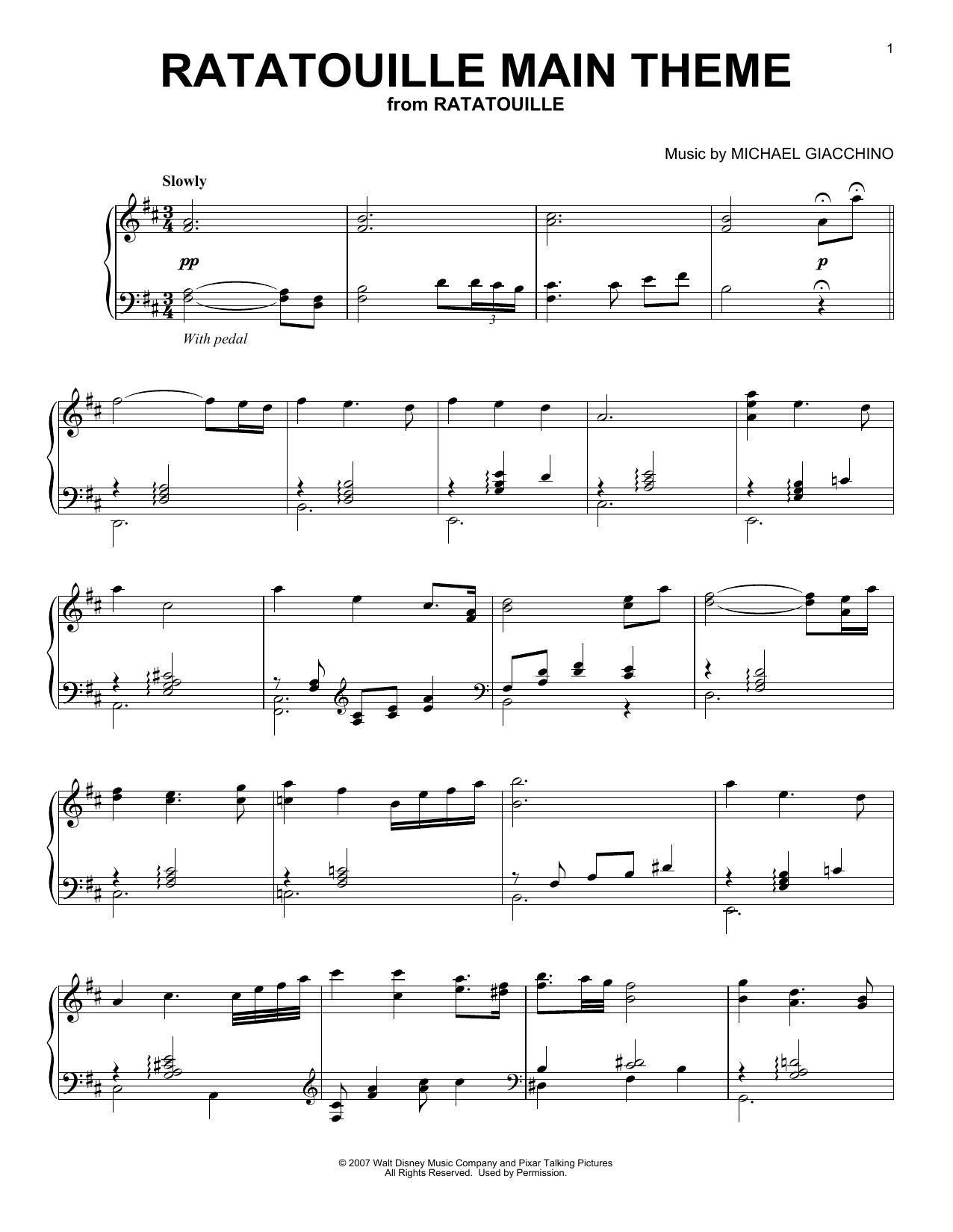 Download Michael Giacchino Ratatouille (Main Theme) Sheet Music and learn how to play Piano PDF digital score in minutes