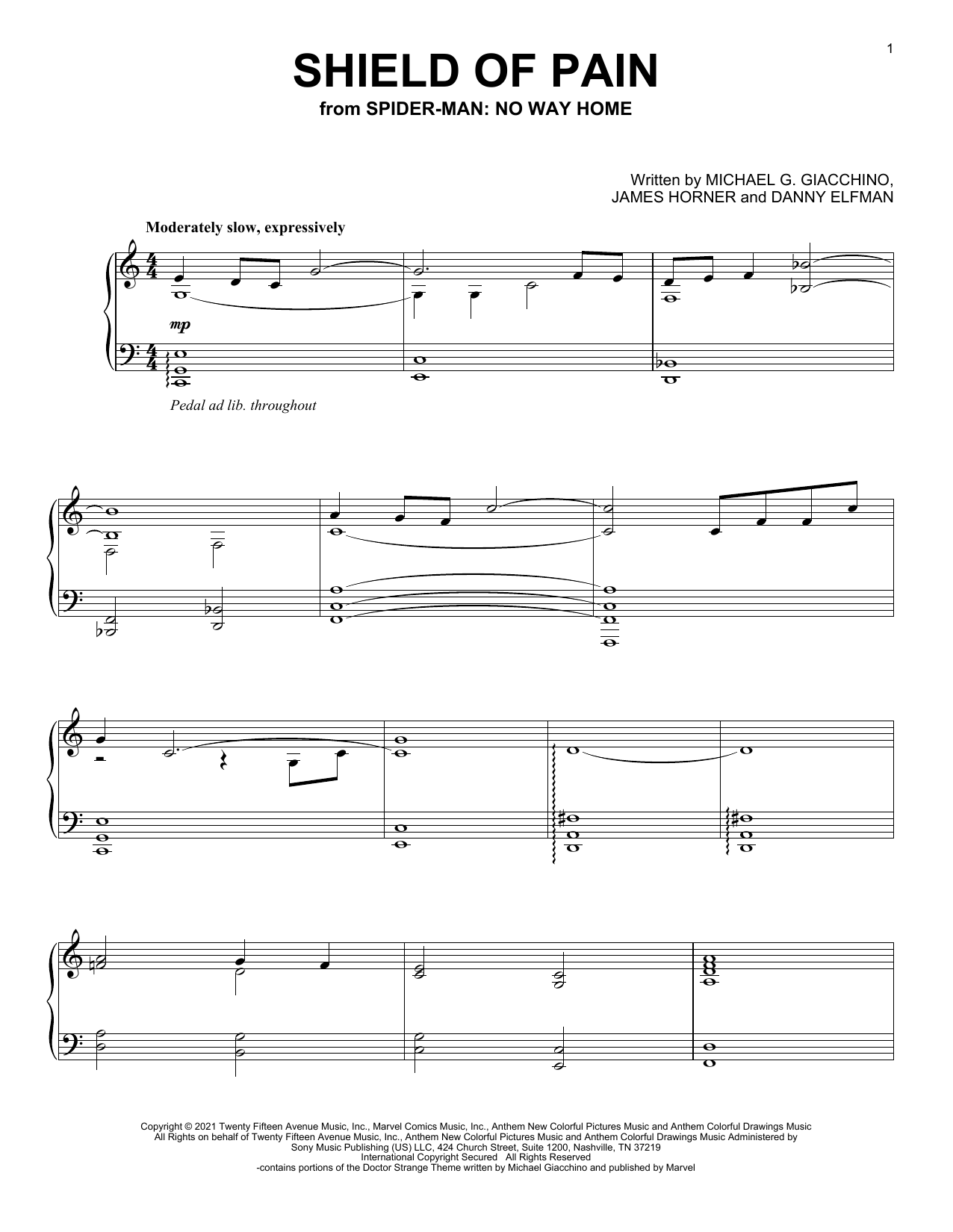 Download Michael Giacchino Shield Of Pain (from Spider-Man: No Way Home) Sheet Music and learn how to play Piano Solo PDF digital score in minutes