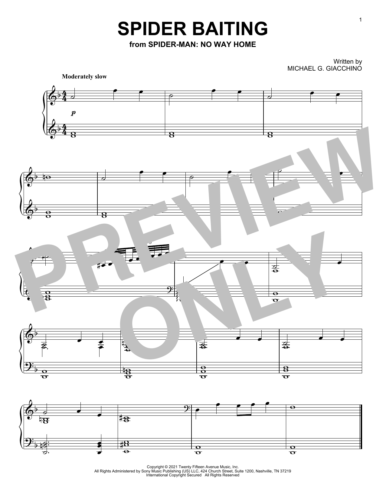 Download Michael Giacchino Spider Baiting (from Spider-Man: No Way Home) Sheet Music and learn how to play Piano Solo PDF digital score in minutes