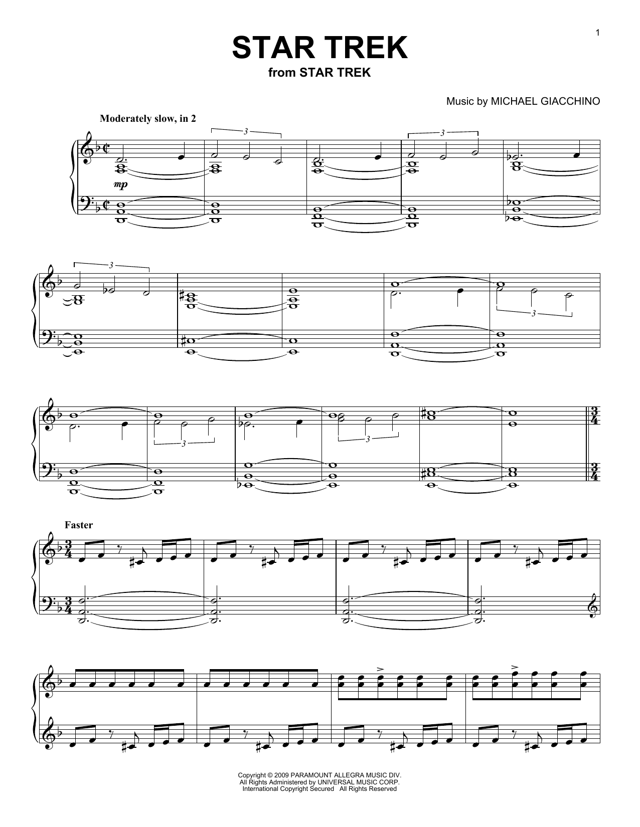 Download Michael Giacchino Star Trek Sheet Music and learn how to play Piano PDF digital score in minutes