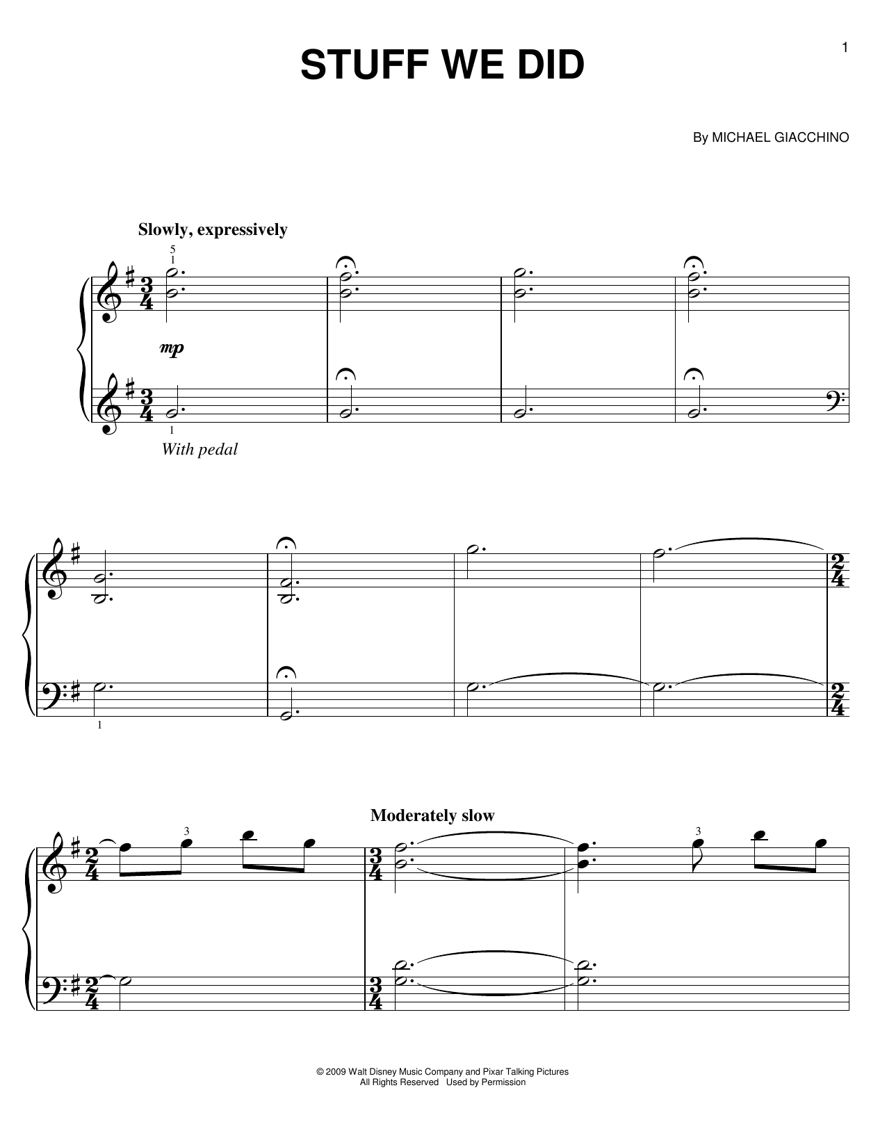 Download Michael Giacchino Stuff We Did Sheet Music and learn how to play Easy Piano PDF digital score in minutes