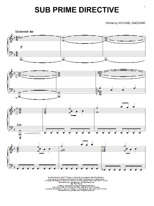 Download Michael Giacchino Sub Prime Directive Sheet Music and learn how to play Piano PDF digital score in minutes