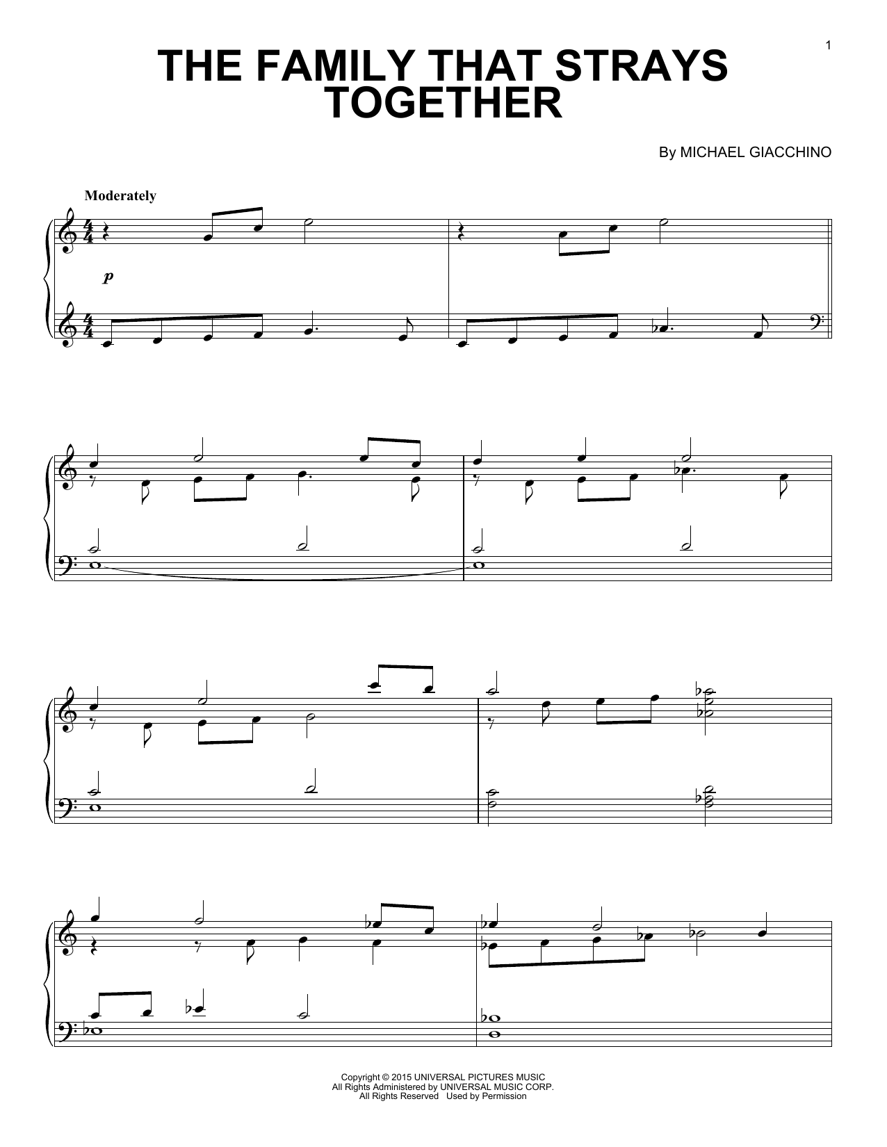 Download Michael Giacchino The Family That Strays Together Sheet Music and learn how to play Piano PDF digital score in minutes