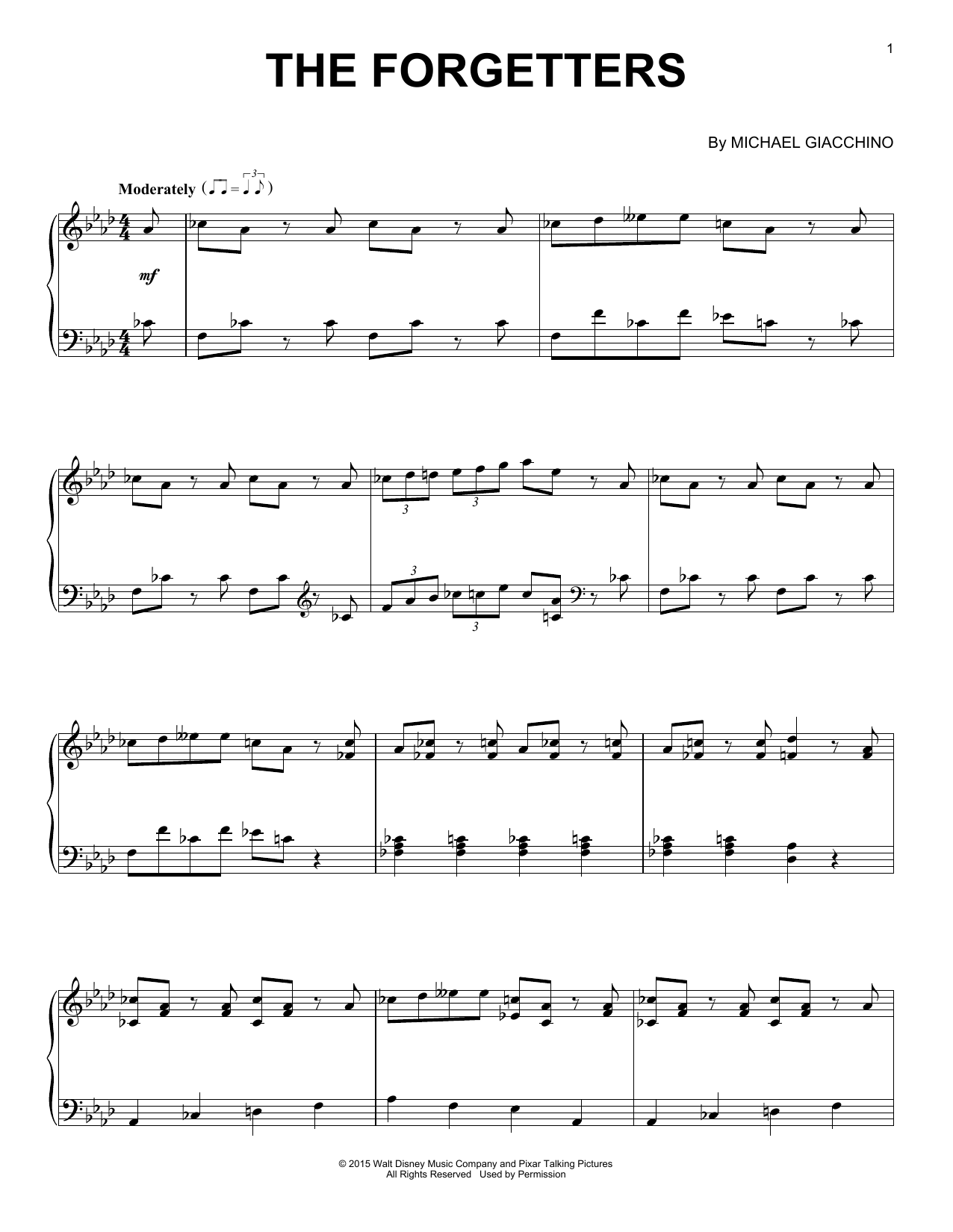 Download Michael Giacchino The Forgetters Sheet Music and learn how to play Piano PDF digital score in minutes