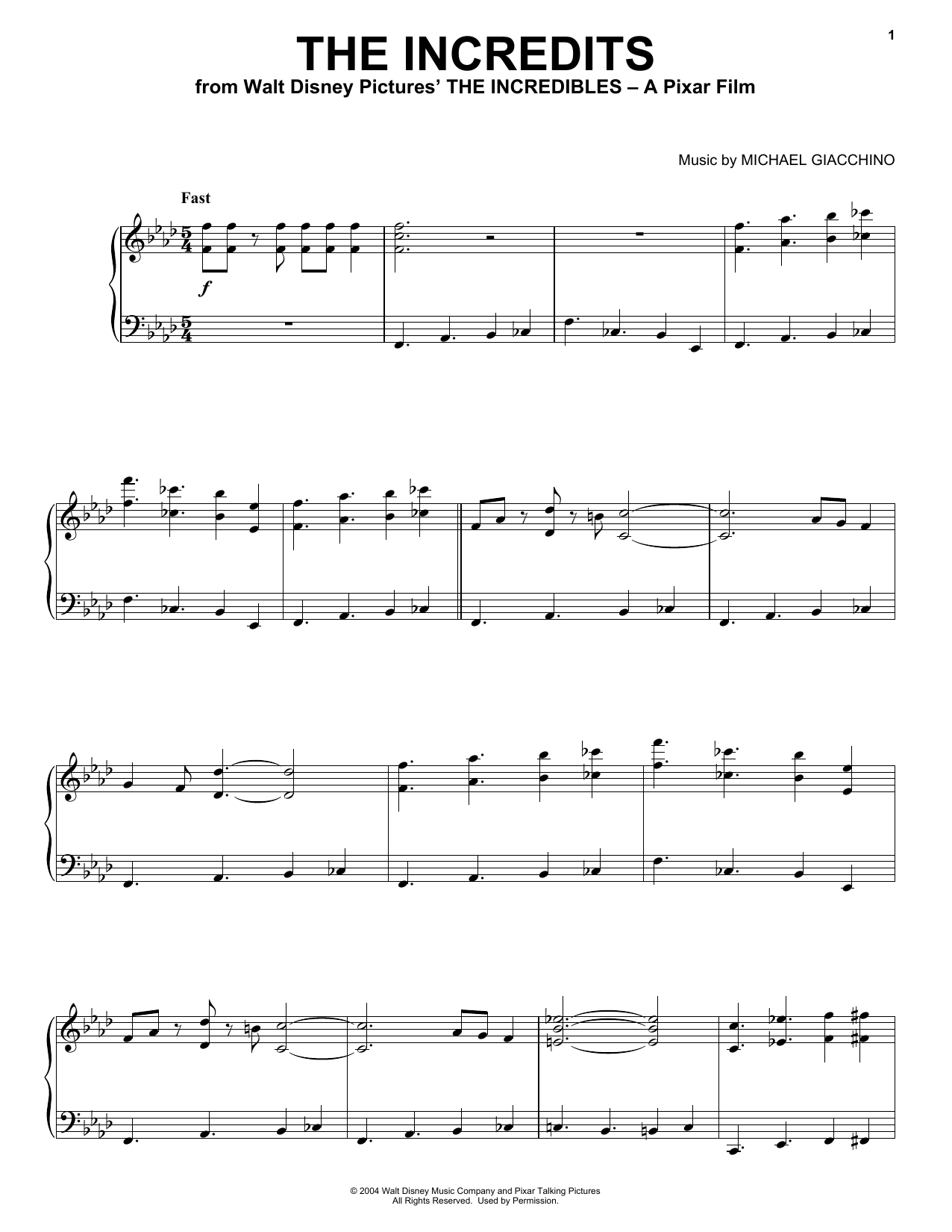Download Michael Giacchino The Incredits Sheet Music and learn how to play Piano PDF digital score in minutes