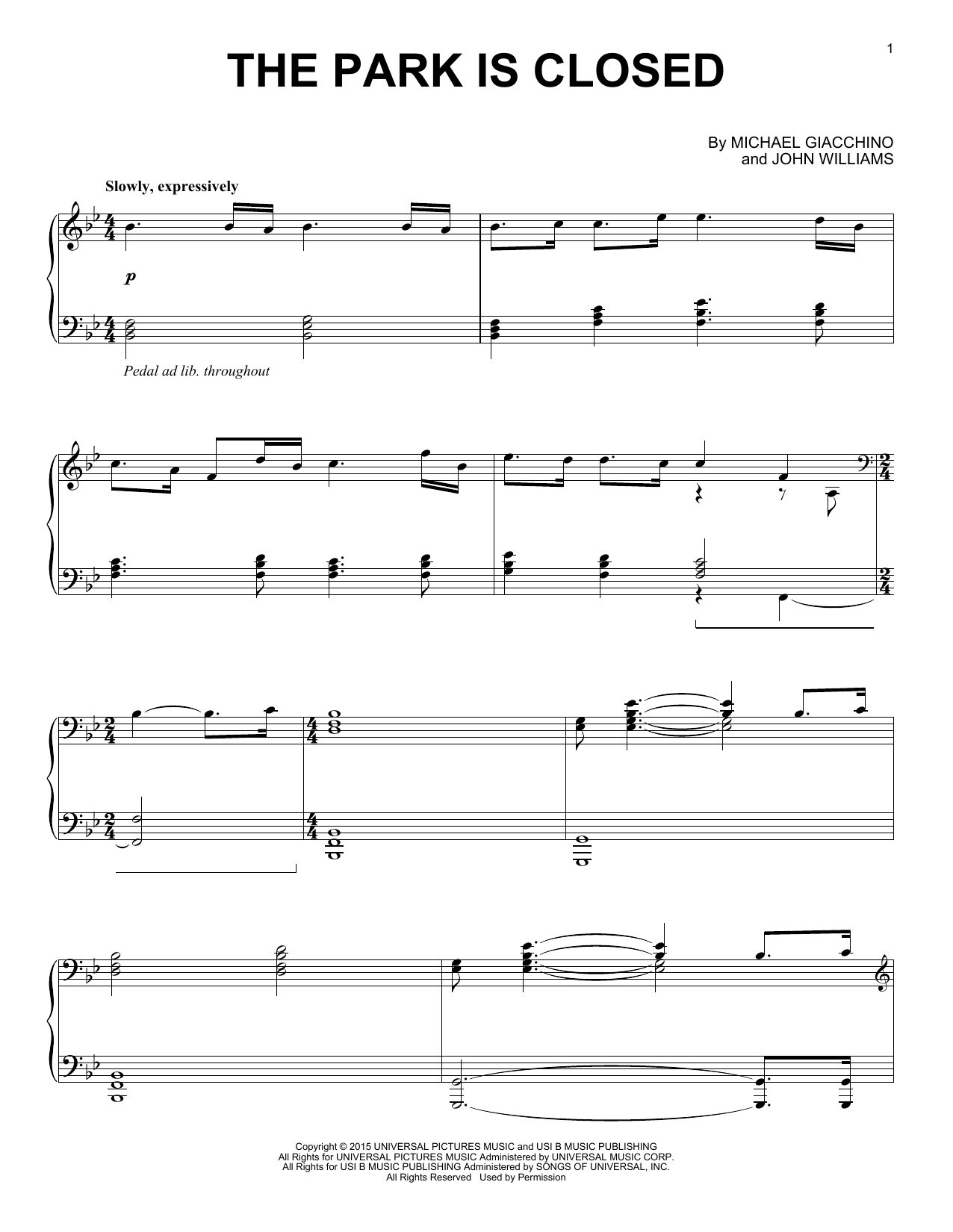 Download Michael Giacchino The Park Is Closed Sheet Music and learn how to play Piano PDF digital score in minutes