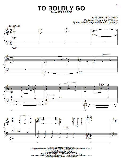 Download Michael Giacchino To Boldly Go Sheet Music and learn how to play Piano PDF digital score in minutes