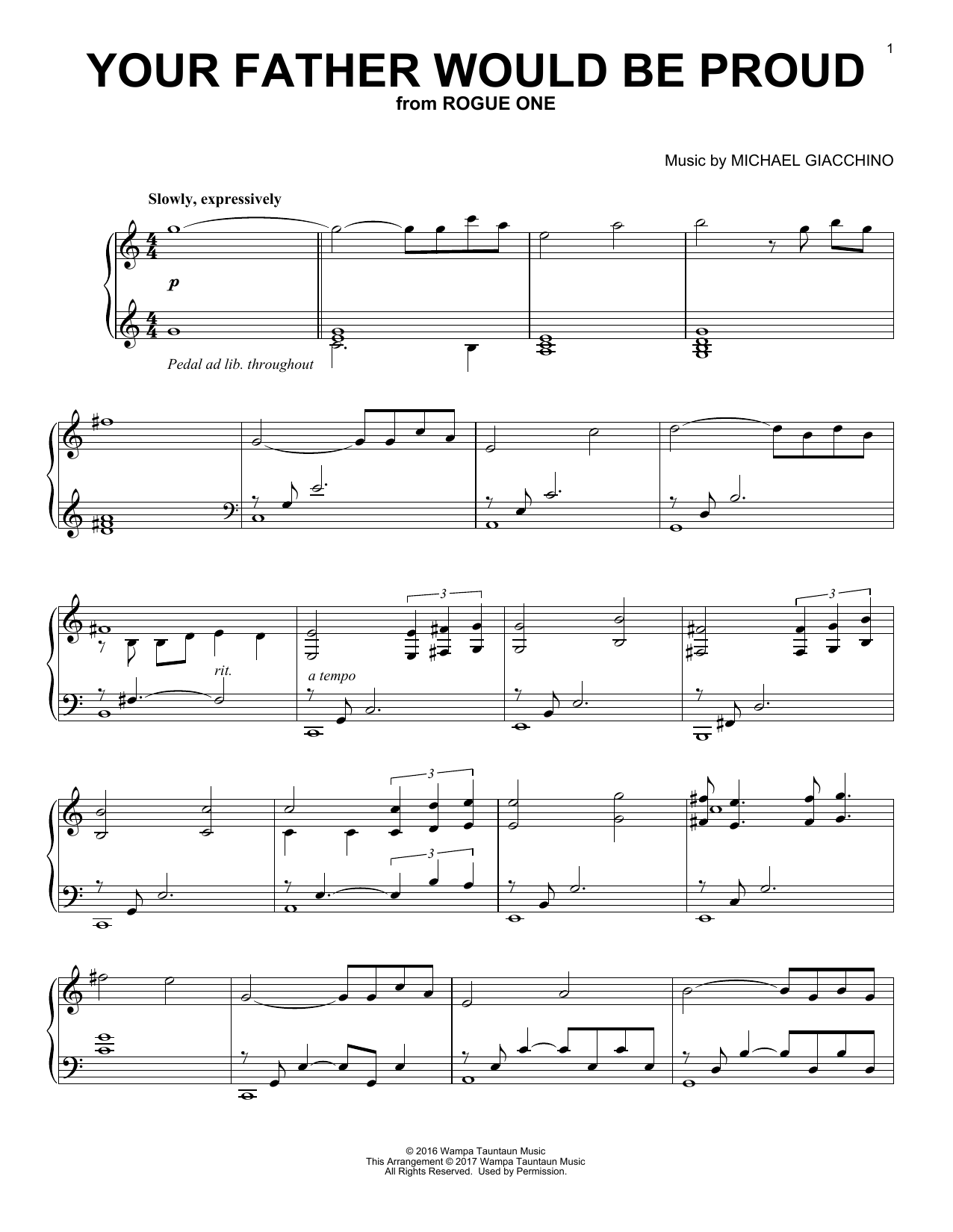 Download Michael Giacchino Your Father Would Be Proud Sheet Music and learn how to play Piano PDF digital score in minutes