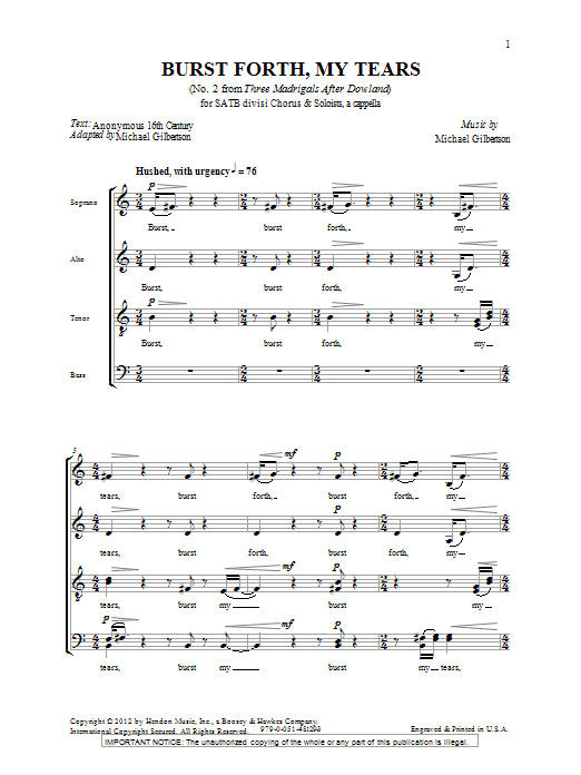 Download Michael Gilbertson Burst Forth, My Tears Sheet Music and learn how to play SATB PDF digital score in minutes