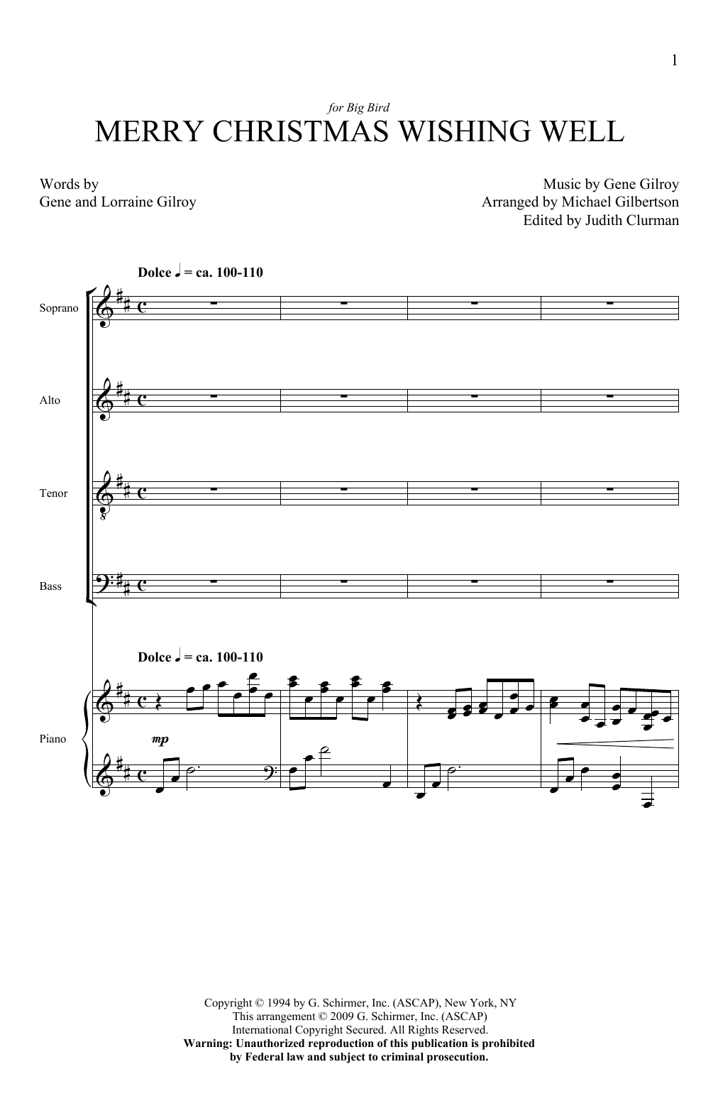 Download Gene Gilroy Merry Christmas Wishing Well (arr. Michael Gilbertson) Sheet Music and learn how to play SATB PDF digital score in minutes