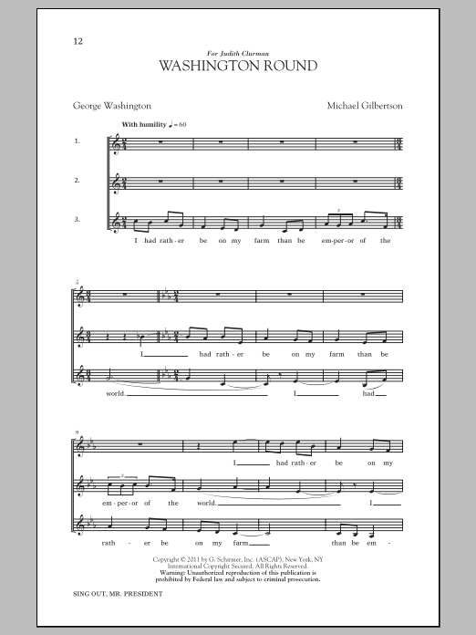 Download Michael Gilbertson Washington Round Sheet Music and learn how to play Choral PDF digital score in minutes