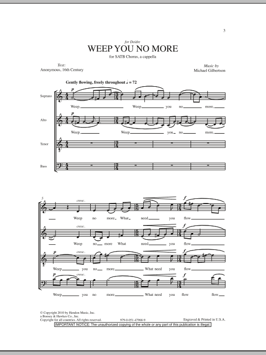 Download Michael Gilbertson Weep You No More Sheet Music and learn how to play SATB PDF digital score in minutes
