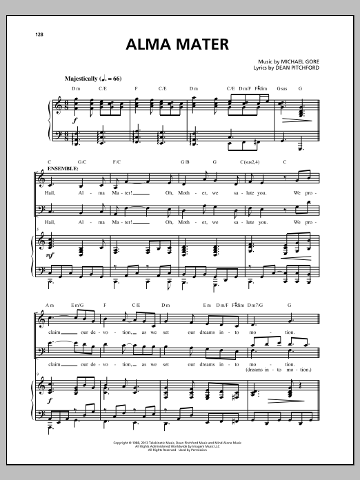 Download Michael Gore Alma Mater Sheet Music and learn how to play Piano & Vocal PDF digital score in minutes