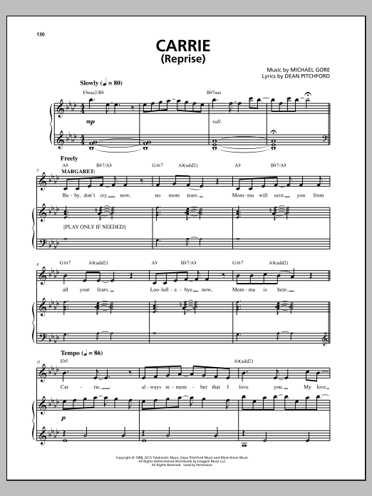 Download Michael Gore Carrie (Reprise) Sheet Music and learn how to play Piano & Vocal PDF digital score in minutes