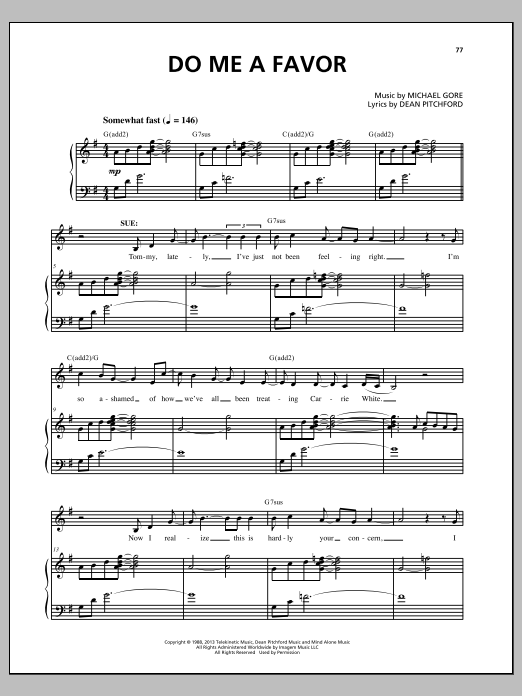 Download Michael Gore Do Me A Favor Sheet Music and learn how to play Piano & Vocal PDF digital score in minutes