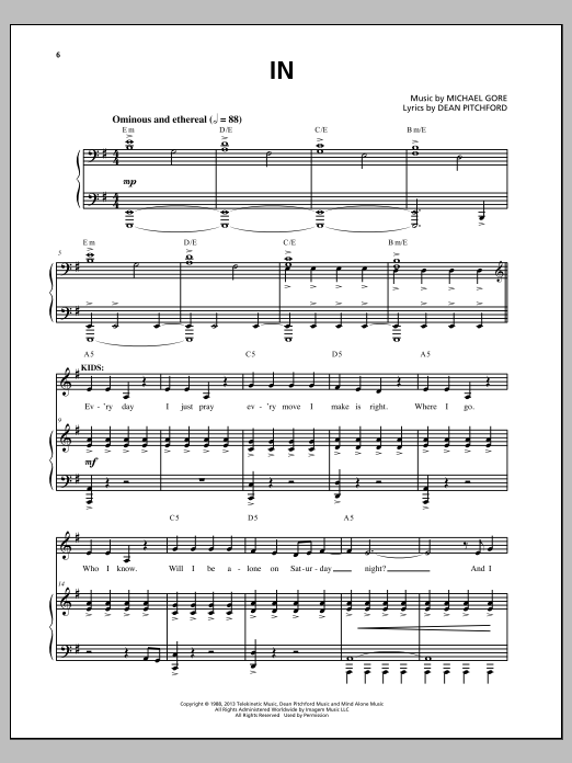 Download Michael Gore In Sheet Music and learn how to play Piano & Vocal PDF digital score in minutes