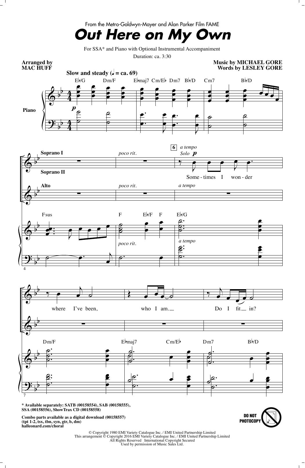 Download Mac Huff Out Here On My Own Sheet Music and learn how to play SAB PDF digital score in minutes