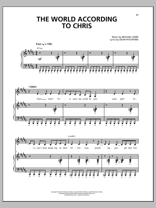 Download Michael Gore The World According To Chris Sheet Music and learn how to play Piano & Vocal PDF digital score in minutes