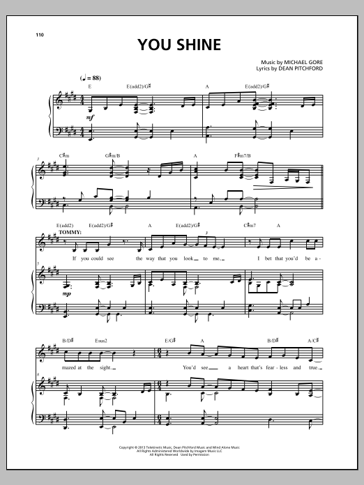 Download Michael Gore You Shine Sheet Music and learn how to play Piano & Vocal PDF digital score in minutes