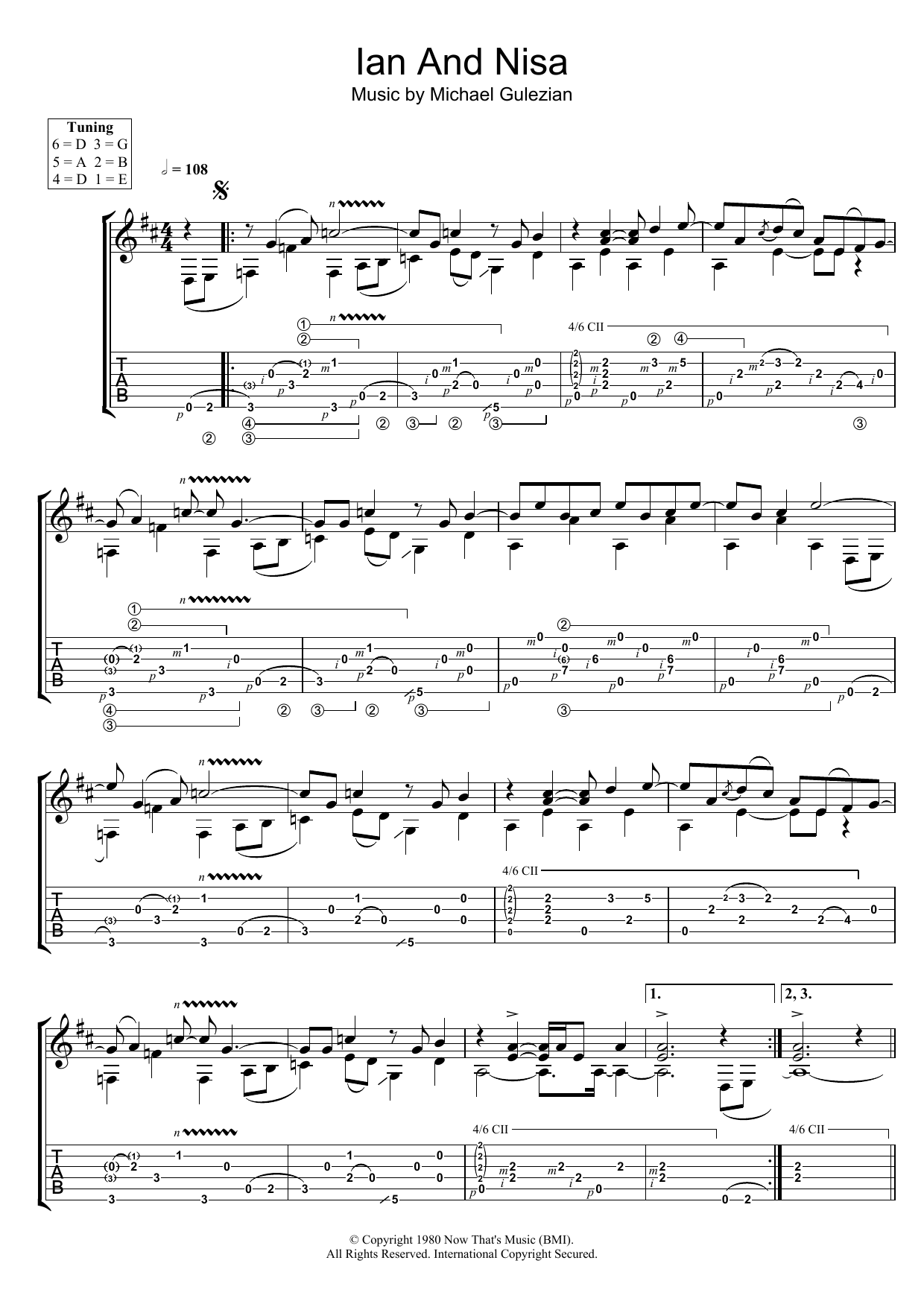 Download Michael Gulezian Ian And Nisa Sheet Music and learn how to play Solo Guitar PDF digital score in minutes