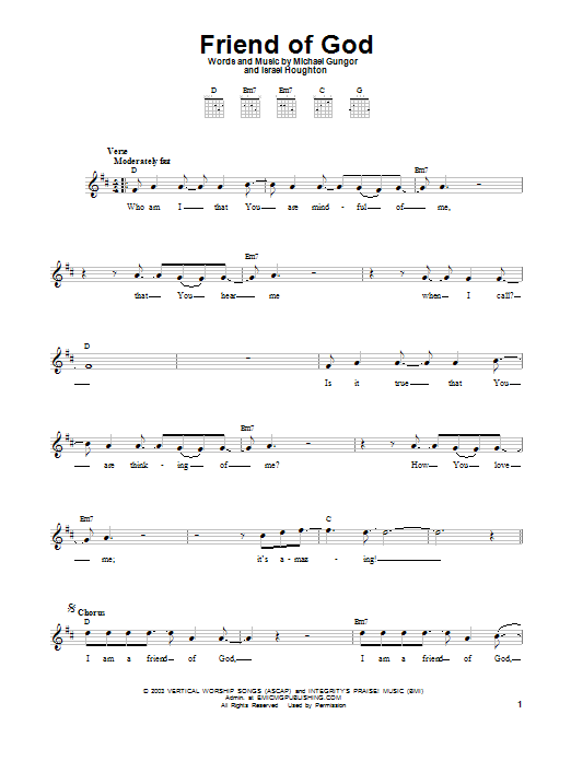 Download Michael Gungor Friend Of God Sheet Music and learn how to play Melody Line, Lyrics & Chords PDF digital score in minutes