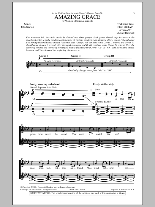 Download Michael Hanawalt Amazing Grace Sheet Music and learn how to play SSA PDF digital score in minutes