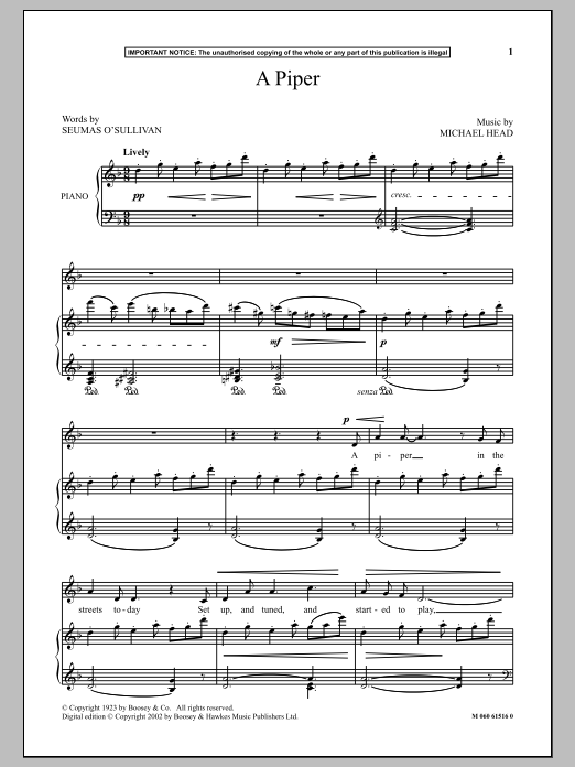 Download Michael Head A Piper Sheet Music and learn how to play Piano PDF digital score in minutes