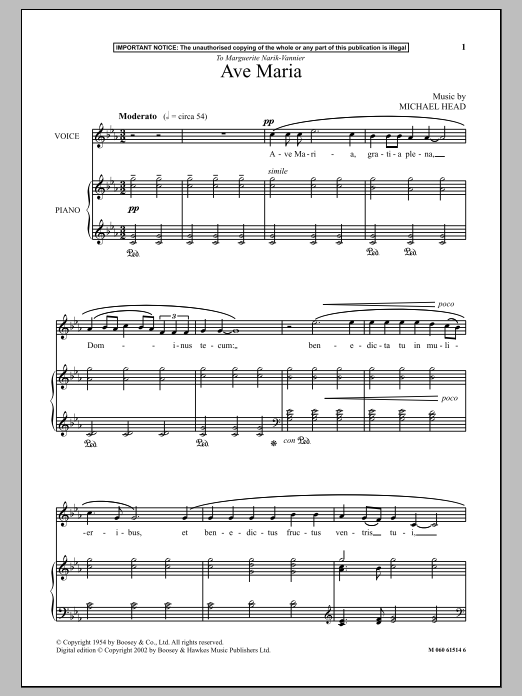 Download Michael Head Ave Maria Sheet Music and learn how to play Piano PDF digital score in minutes