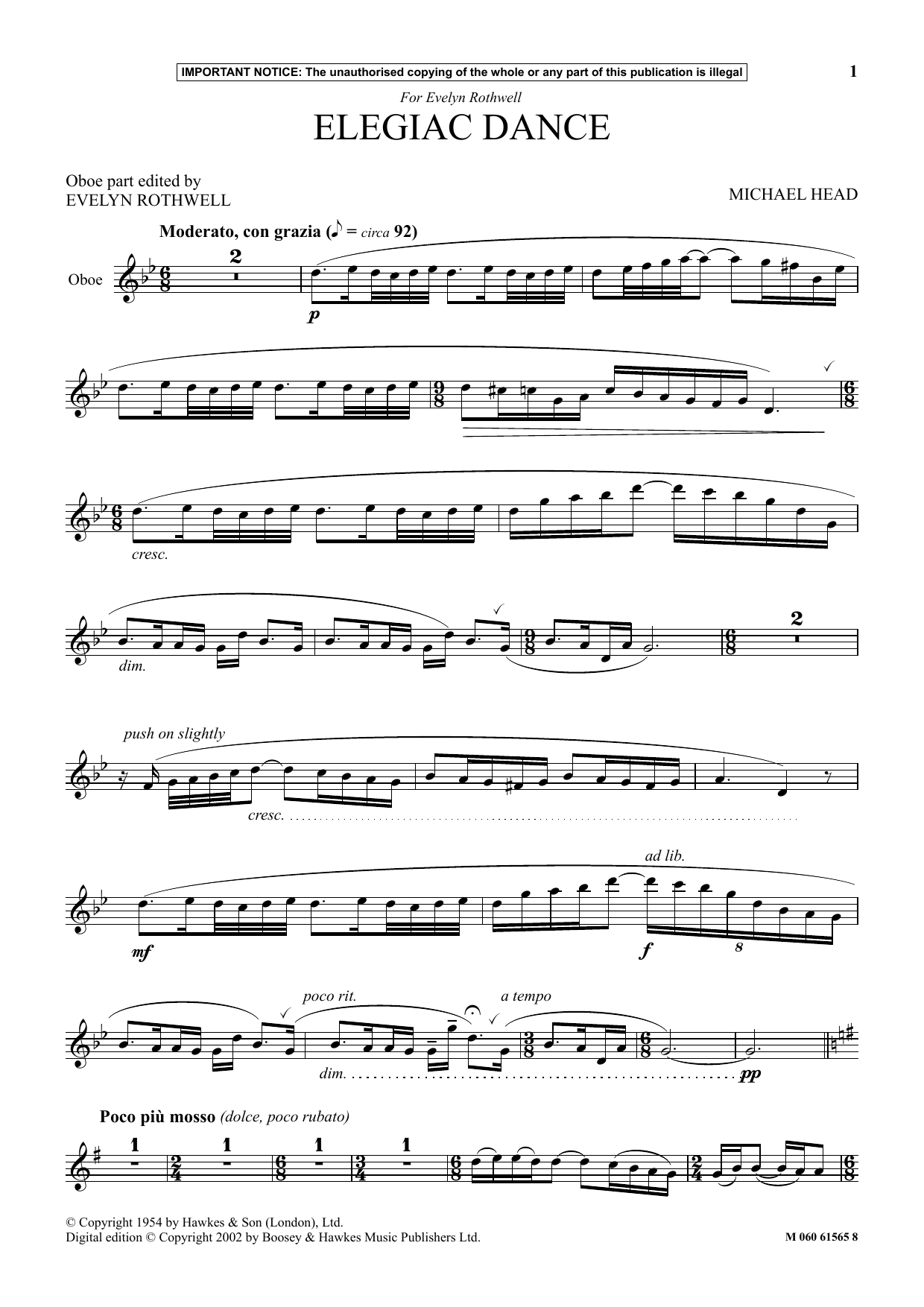 Download Michael Head Elegiac Dance Sheet Music and learn how to play Instrumental Solo PDF digital score in minutes