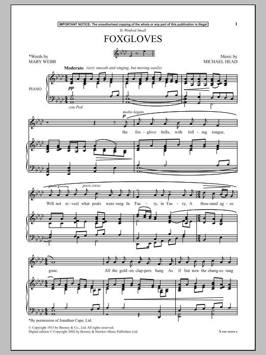 Download Michael Head Foxgloves Sheet Music and learn how to play Piano PDF digital score in minutes