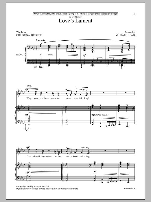 Download Michael Head Love's Lament Sheet Music and learn how to play Piano PDF digital score in minutes