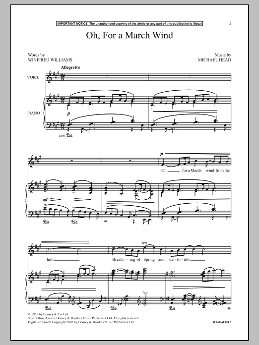 Download Michael Head Oh, For A March Wind Sheet Music and learn how to play Piano PDF digital score in minutes
