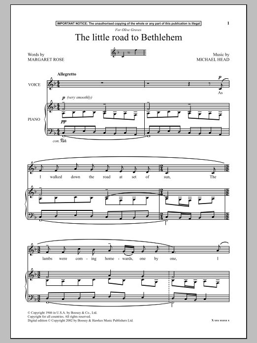 Download Michael Head The Little Road To Bethlehem Sheet Music and learn how to play Piano & Vocal PDF digital score in minutes