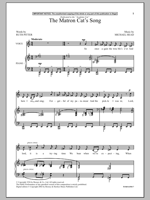 Download Michael Head The Matron Cat's Song Sheet Music and learn how to play Piano PDF digital score in minutes