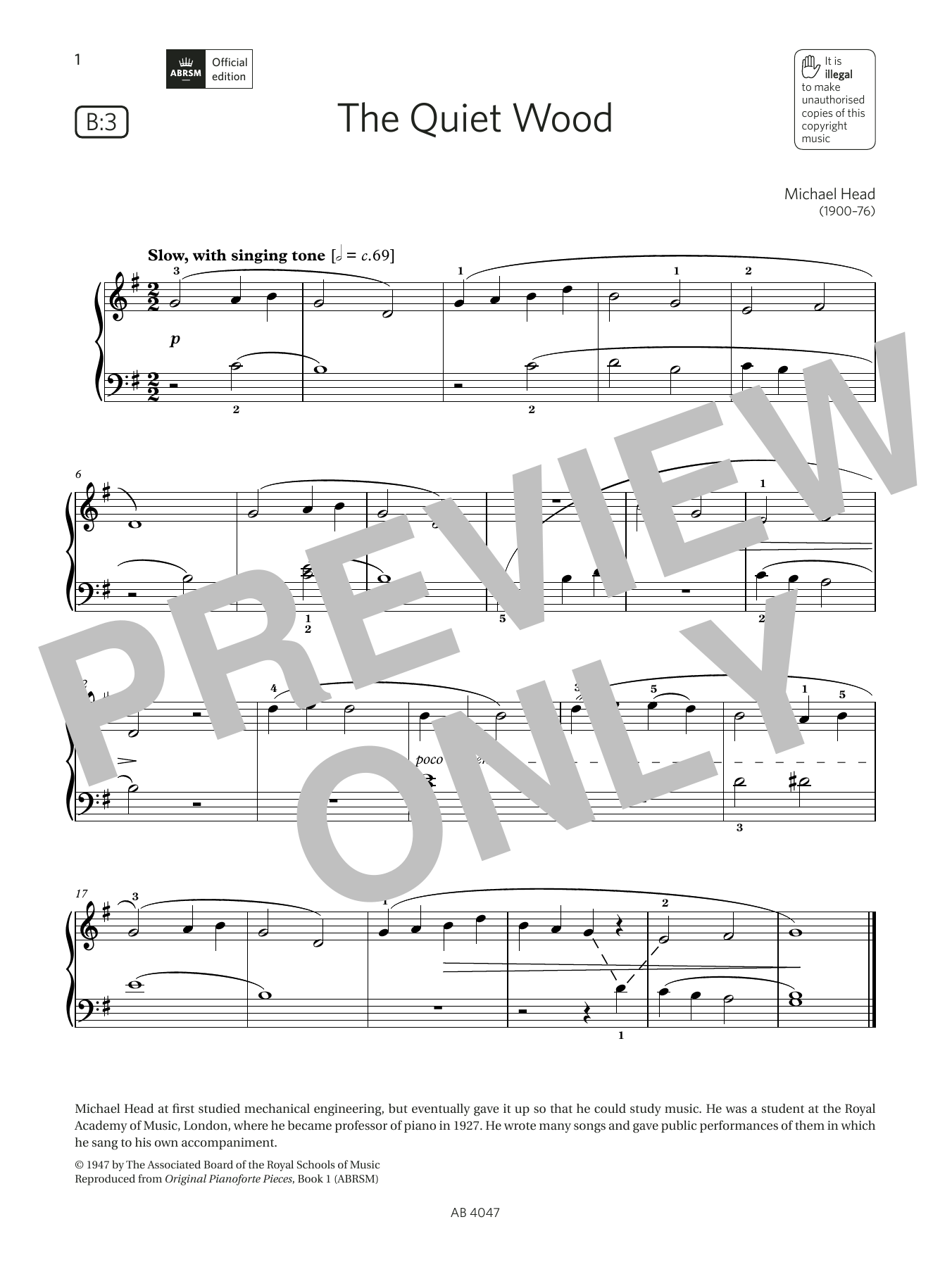 Download Michael Head The Quiet Wood (Grade 1, list B3, from the ABRSM Piano Syllabus 2023 & 2024) Sheet Music and learn how to play Piano Solo PDF digital score in minutes