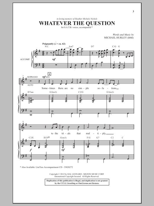 Download Michael Hurley Whatever The Question Sheet Music and learn how to play SATB PDF digital score in minutes