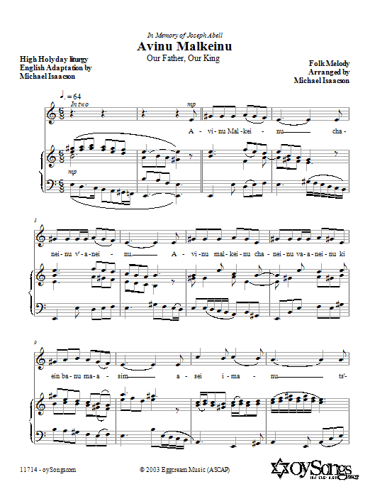 Download Michael Isaacson Avinu Malkeinu Sheet Music and learn how to play SATB Choir PDF digital score in minutes