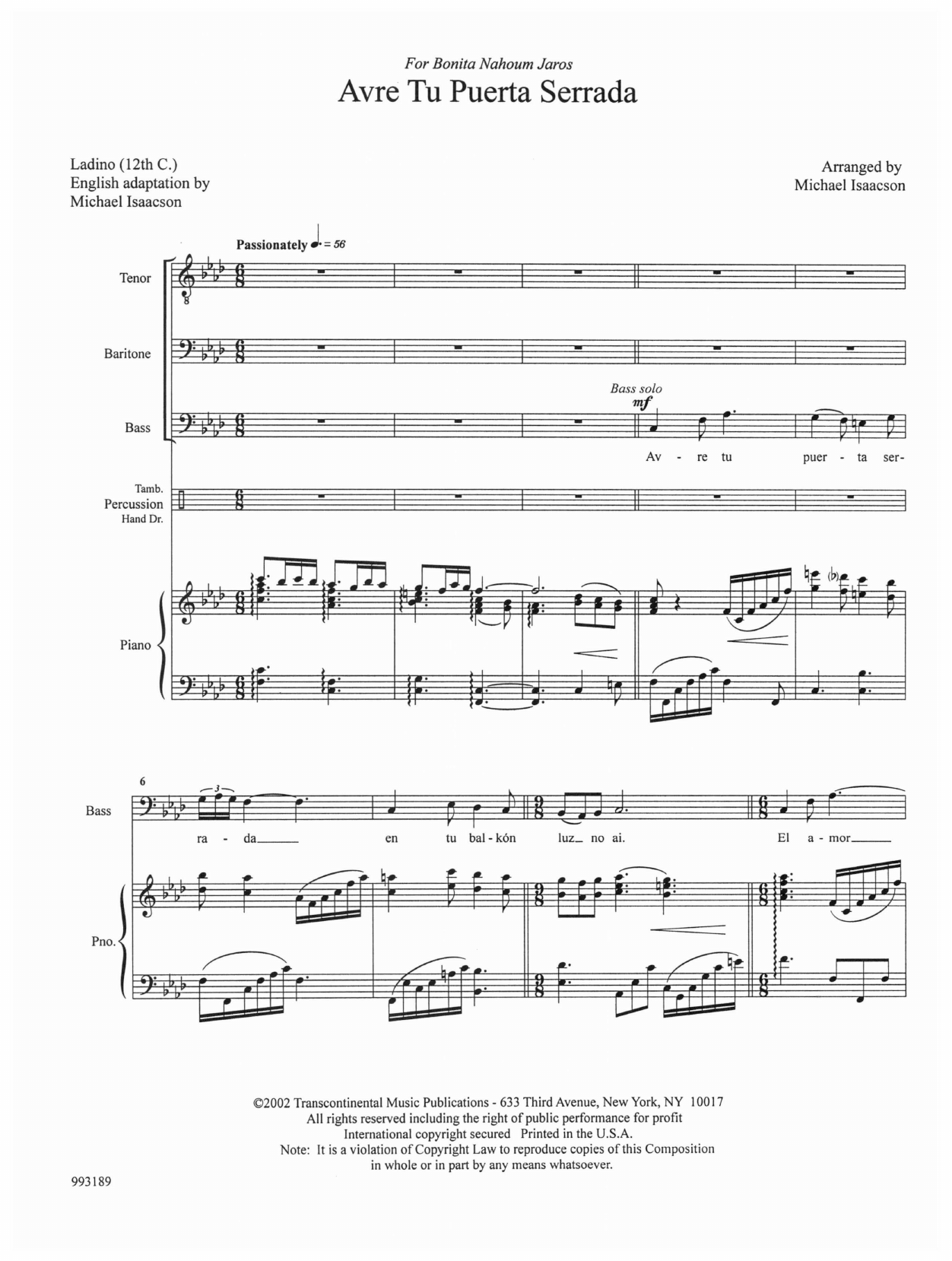 Download Michael Isaacson Avre Tu Puerta Serrada (Let The Gates Of Your Love Be Opened) Sheet Music and learn how to play TBB Choir PDF digital score in minutes