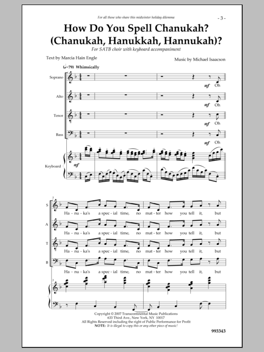 Download Michael Isaacson How Do You Spell Chanukah? Sheet Music and learn how to play SATB Choir PDF digital score in minutes