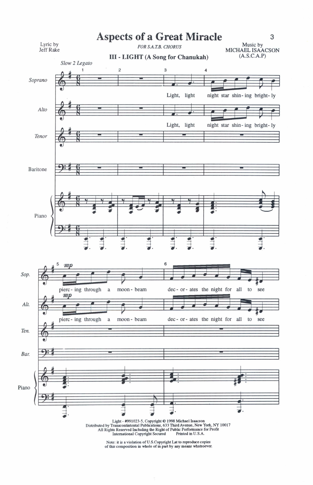 Download Michael Isaacson Light Piano Sheet Music and learn how to play SATB Choir PDF digital score in minutes