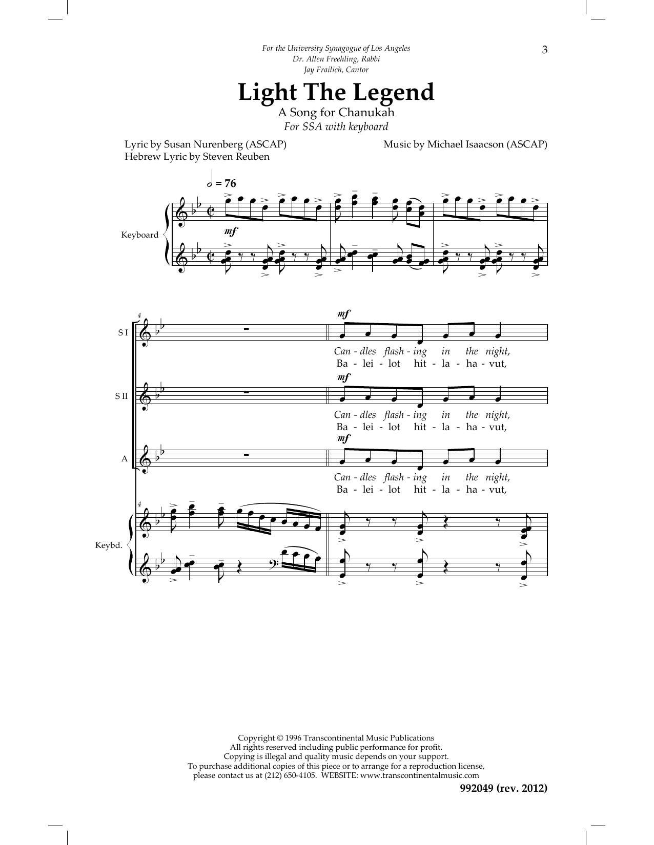 Download Michael Isaacson Light The Legend Sheet Music and learn how to play SATB Choir PDF digital score in minutes
