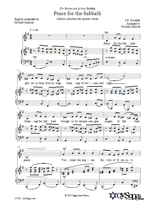 Download Michael Isaacson Peace for the Sabbath Sheet Music and learn how to play SATB PDF digital score in minutes