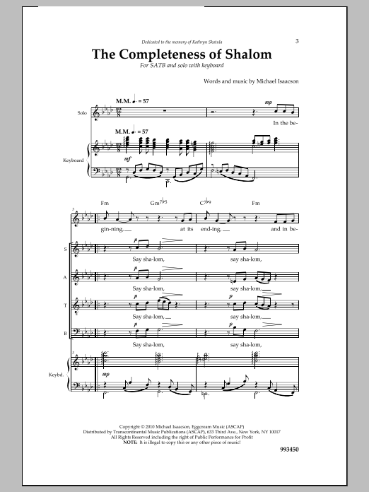 Download Michael Isaacson The Completeness of Shalom Sheet Music and learn how to play SATB Choir PDF digital score in minutes