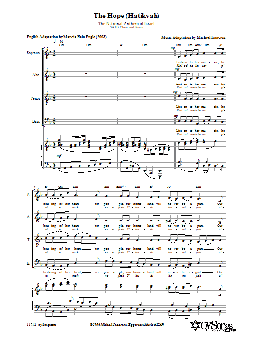 Download Michael Isaacson The Hope (Hatikvah) Sheet Music and learn how to play SATB PDF digital score in minutes