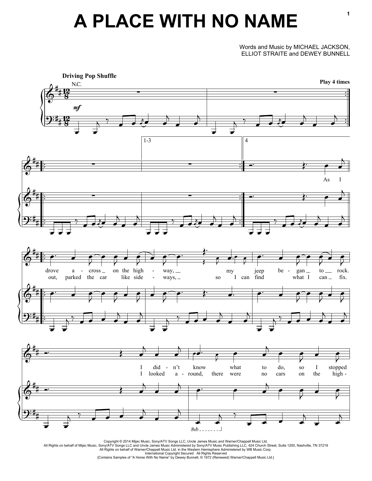 Download Michael Jackson A Place With No Name Sheet Music and learn how to play Piano, Vocal & Guitar (Right-Hand Melody) PDF digital score in minutes