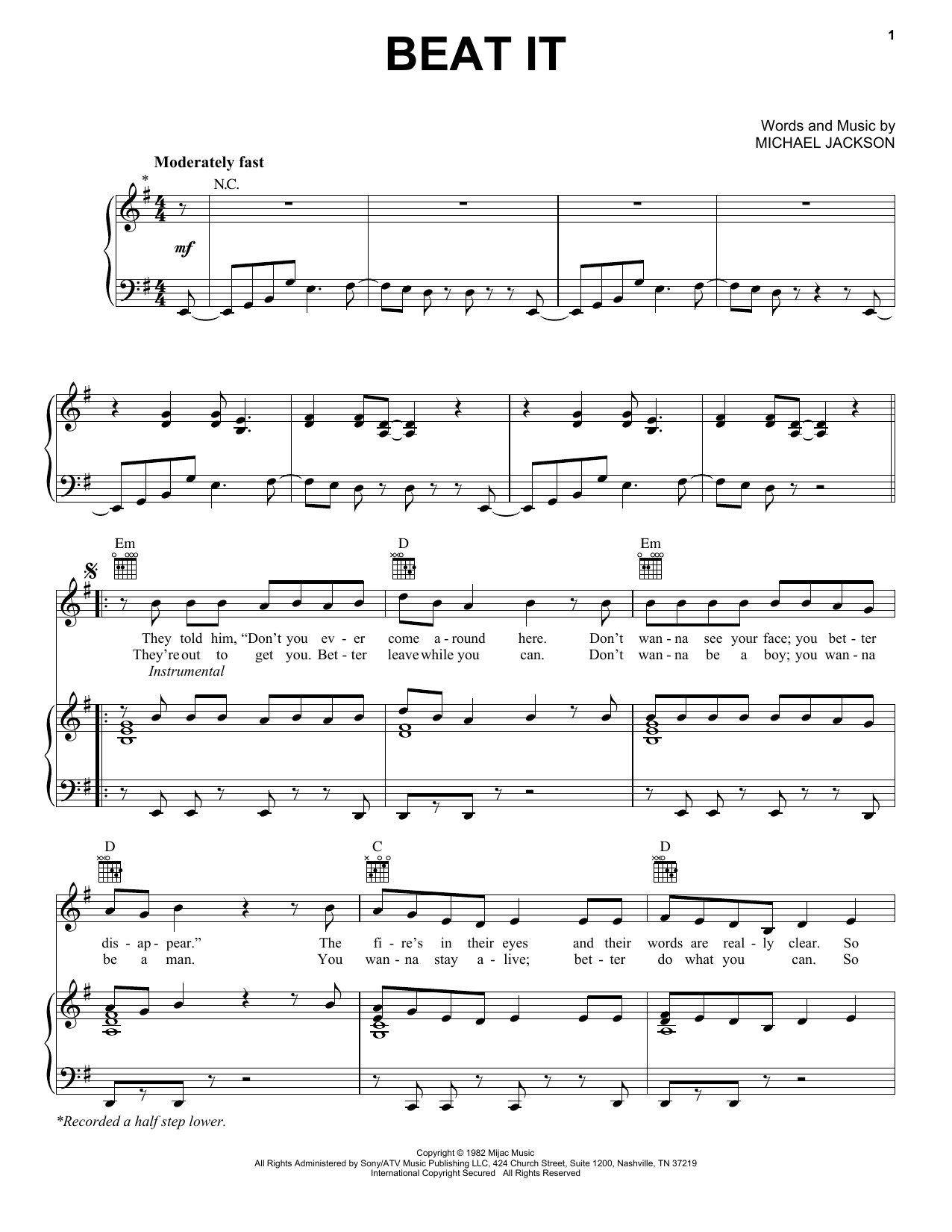 Download Michael Jackson Beat It Sheet Music and learn how to play Guitar Lead Sheet PDF digital score in minutes