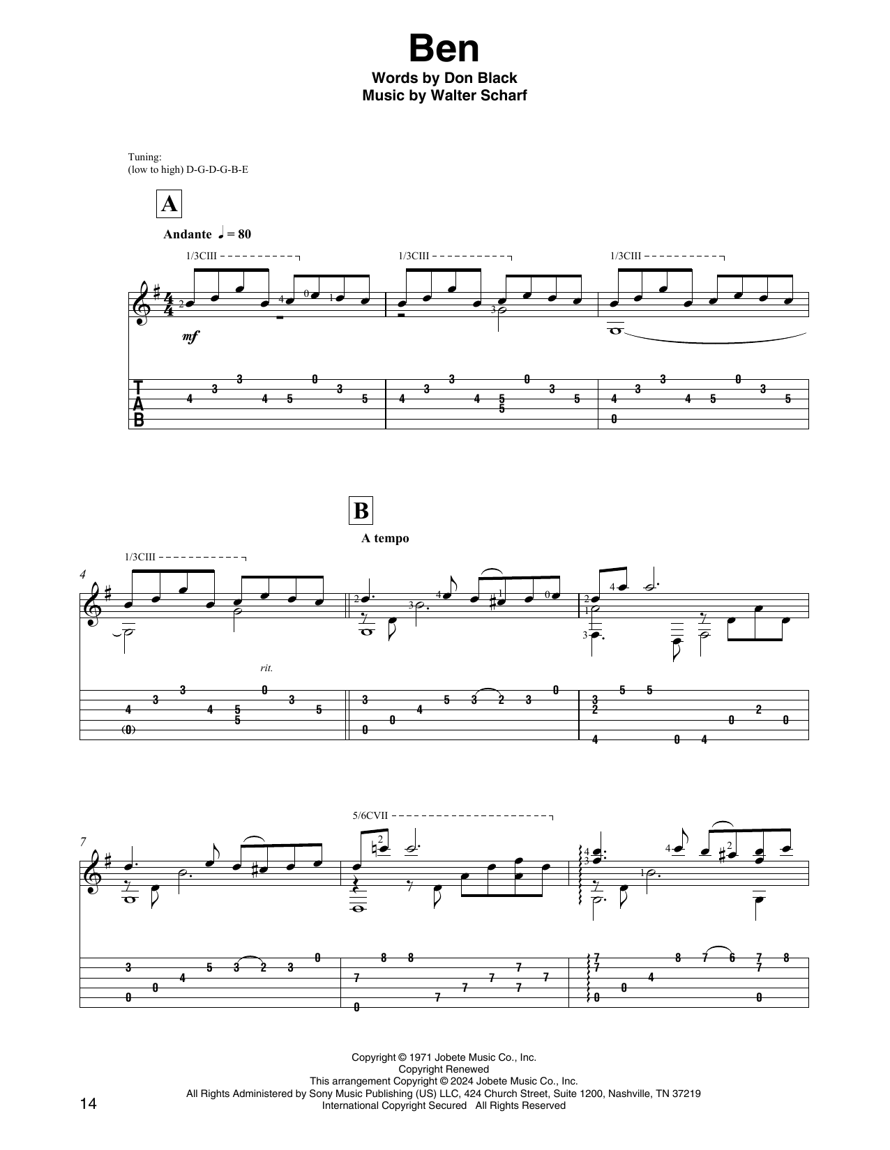 Download Michael Jackson Ben (arr. David Jaggs) Sheet Music and learn how to play Solo Guitar PDF digital score in minutes