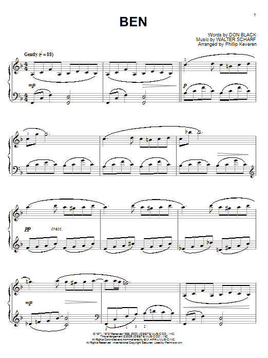 Download Michael Jackson Ben Sheet Music and learn how to play Piano PDF digital score in minutes
