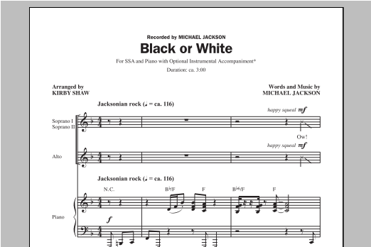 Download Kirby Shaw Black Or White Sheet Music and learn how to play SAB PDF digital score in minutes