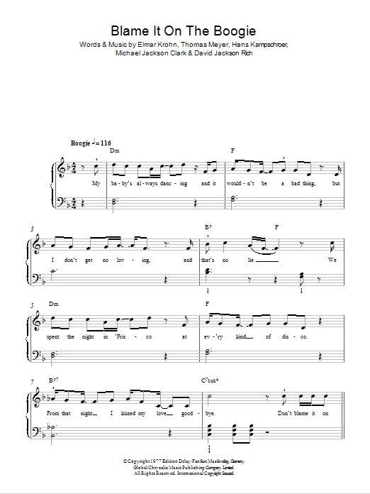 Download The Jackson 5 Blame It On The Boogie Sheet Music and learn how to play Beginner Piano PDF digital score in minutes